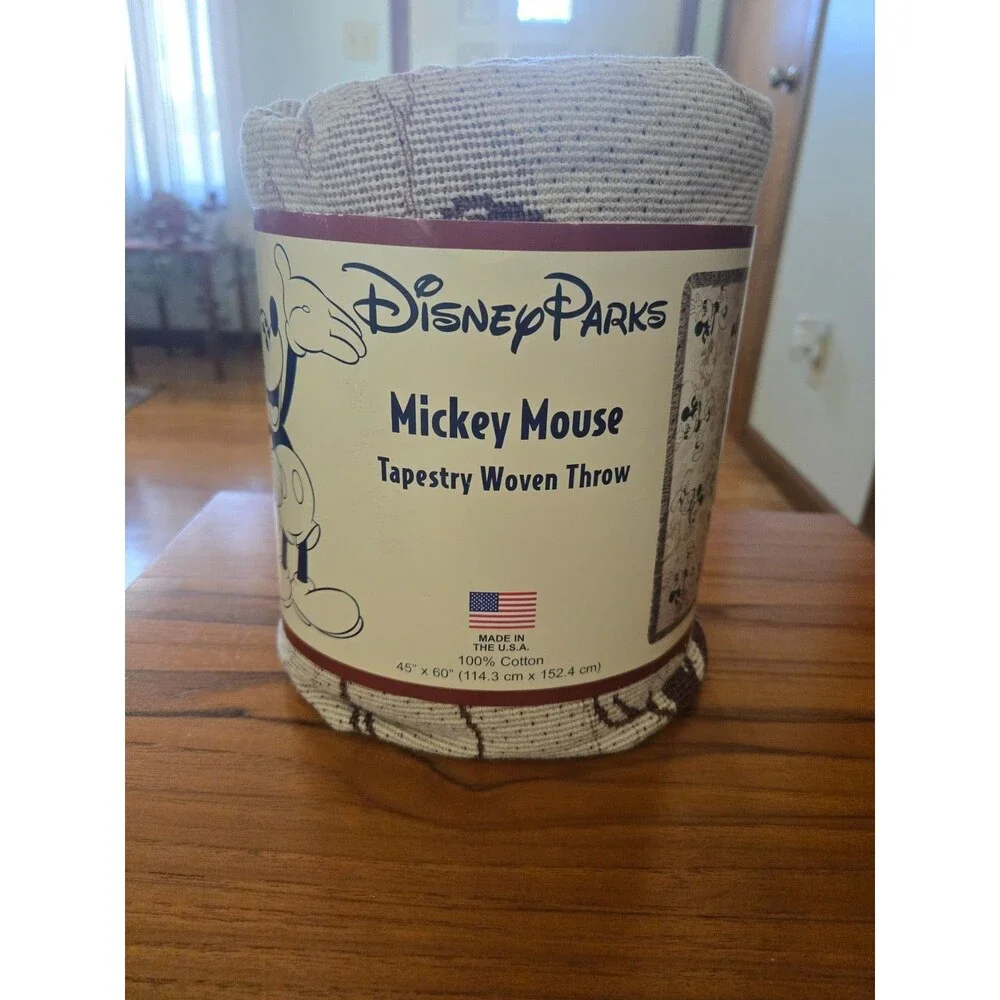 Disney Parks Mickey Mouse Tapestry Woven Throw Blanket 100% Cotton 45 x 60